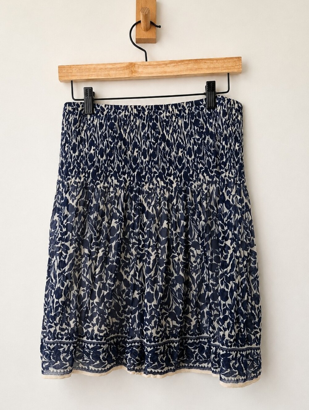 Max Studio Blue White Floral Smocked Pull-On Skater Skirt XS Lined